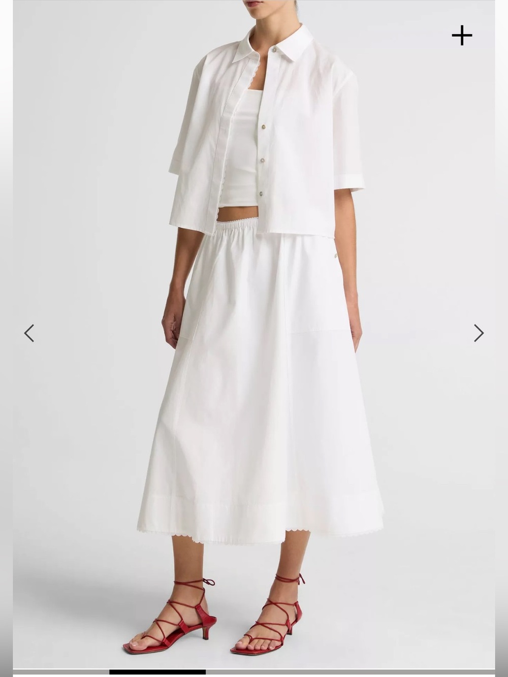 Vince Scallop Detail Cotton Midi Skirt (size S)